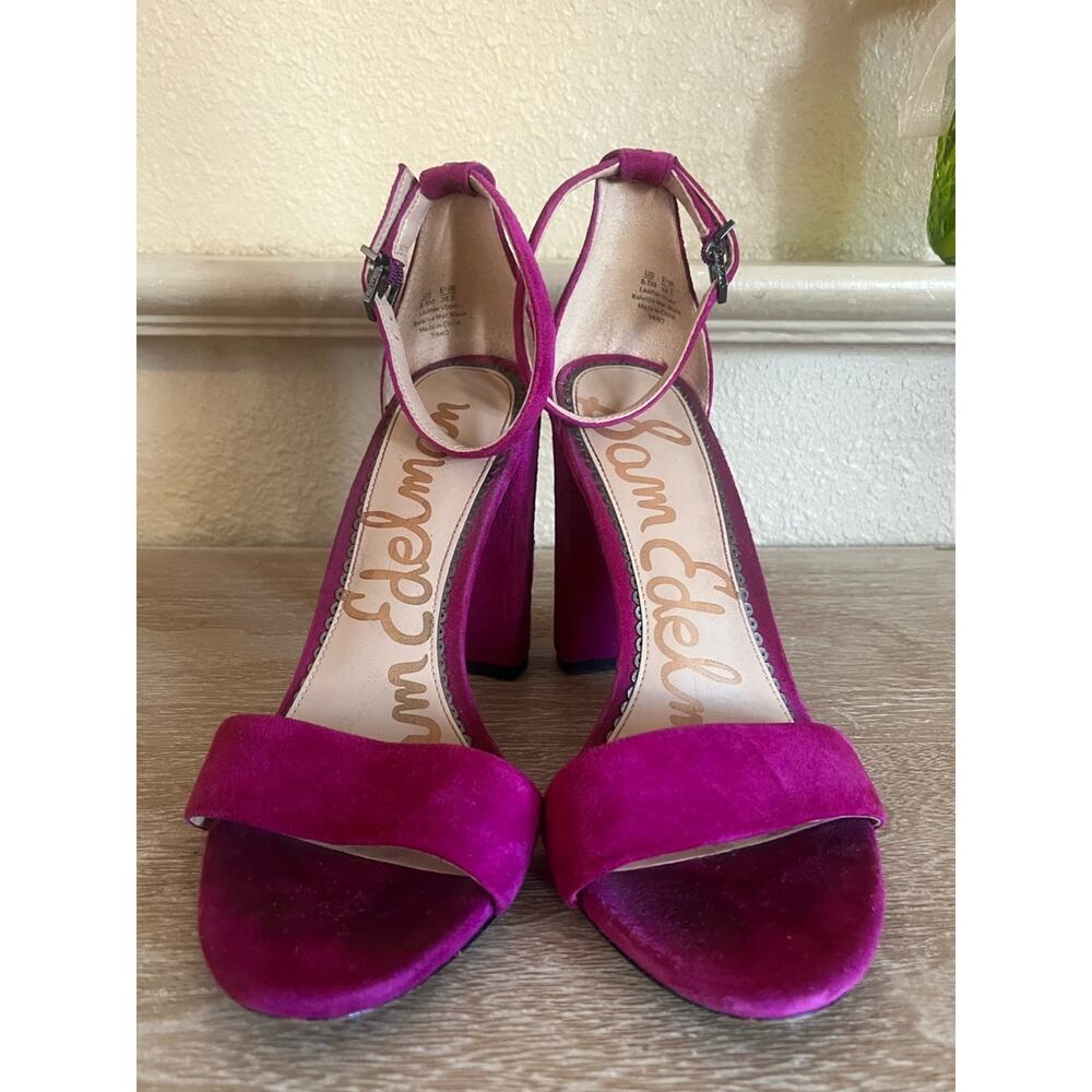 Sam Edelman Yaro Block Heels Suede Fuchsia Size 8.5 - Picture 3 of 8